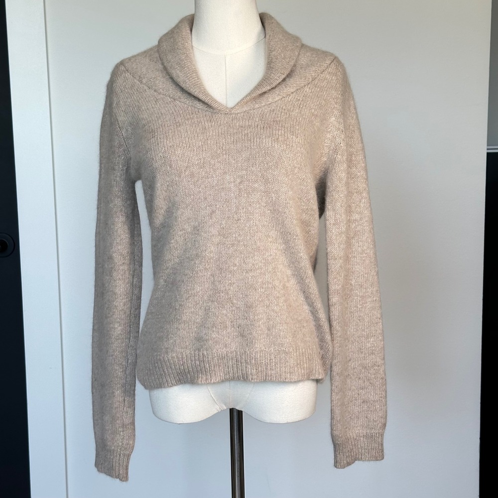 Rafaella Angora Lambswool Sweater Slim Fit Shawl Collar Oatmeal Quiet Luxury S